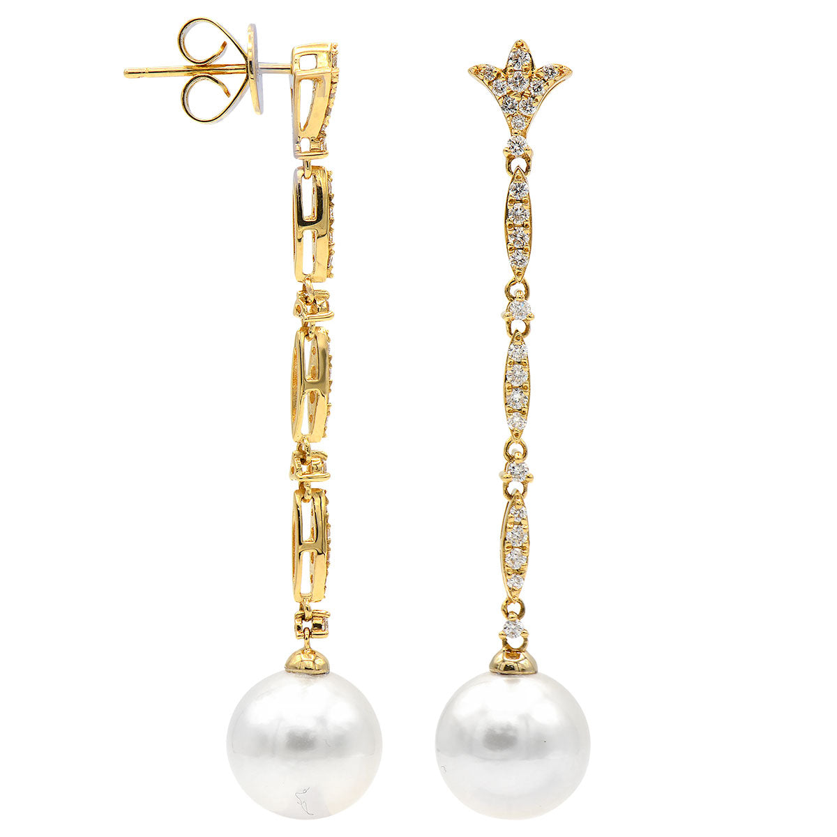 18KY White South Sea Pearl Earrings, 10-11mm