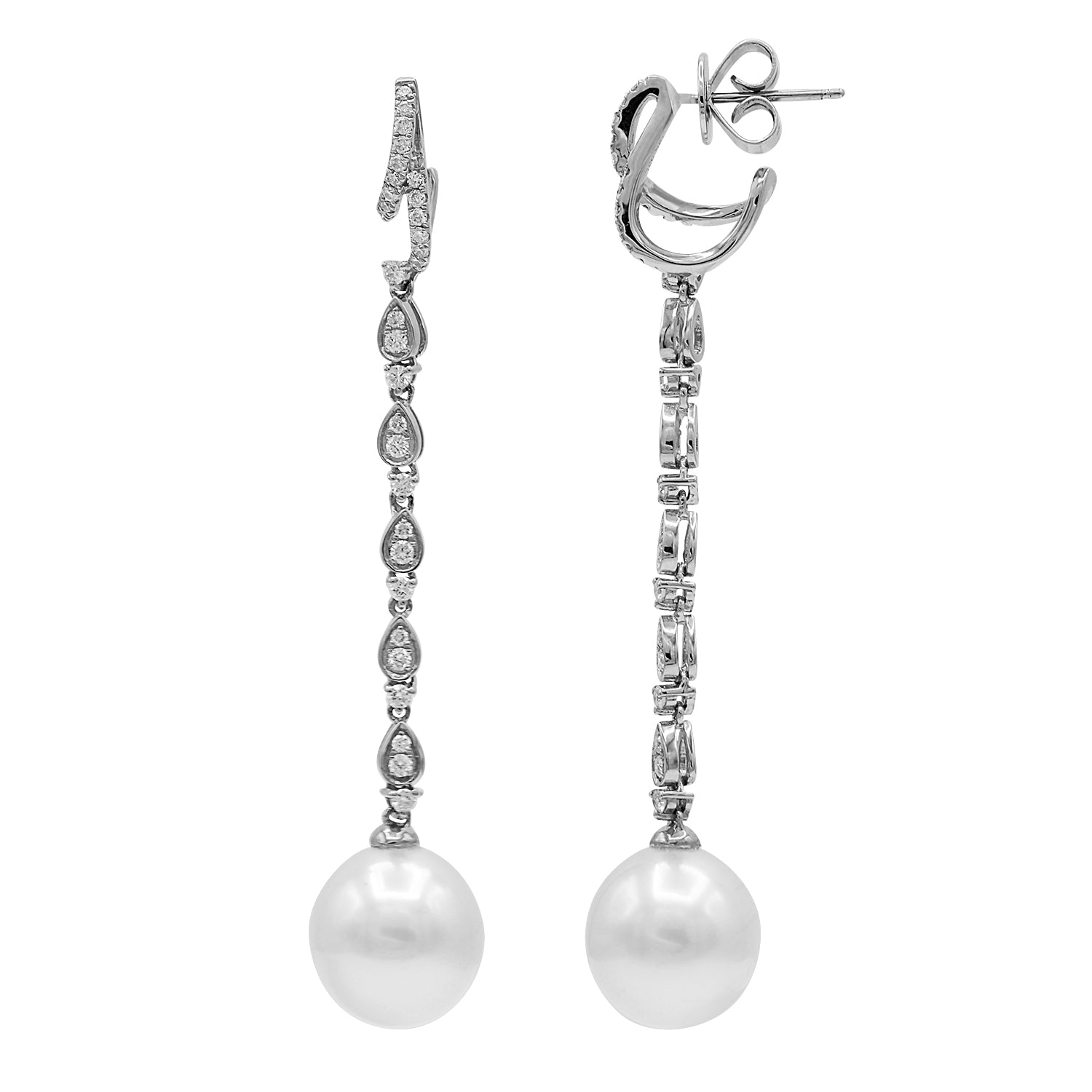 18KW White South Sea Pearl Earrings, 11-12mm