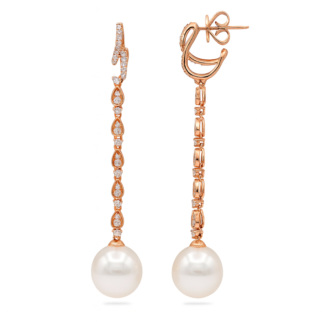 18K Rose Gold Freshwater Pearl Earrings, 10-11mm, 0.58ct