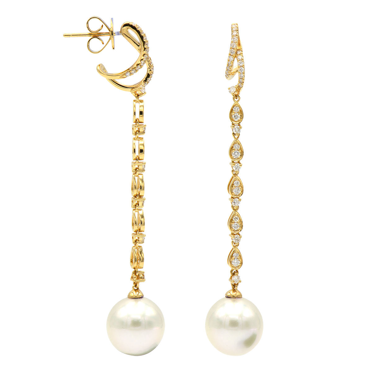 18KY White South Sea Pearl Earrings, 11-12mm