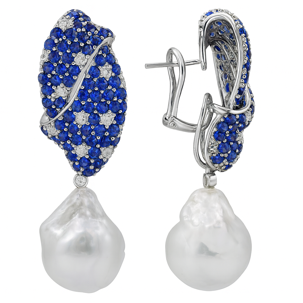 18K White Gold Sapphire Earrings, 9.25ct