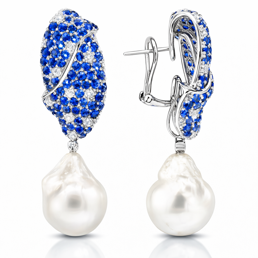 18K White Gold South Sea Pearl Earrings, 15-16mm, 9.25ct