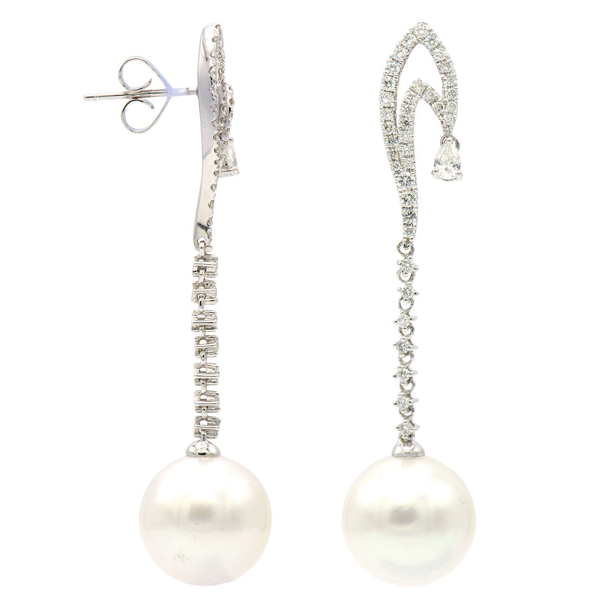 18KW White South Sea Pearl Earrings, 12-13mm