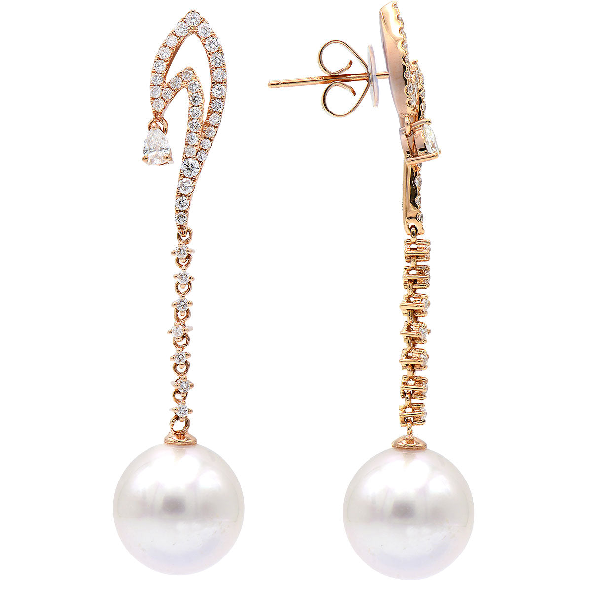 18KW White South Sea Pearl Earrings, 12-13mm