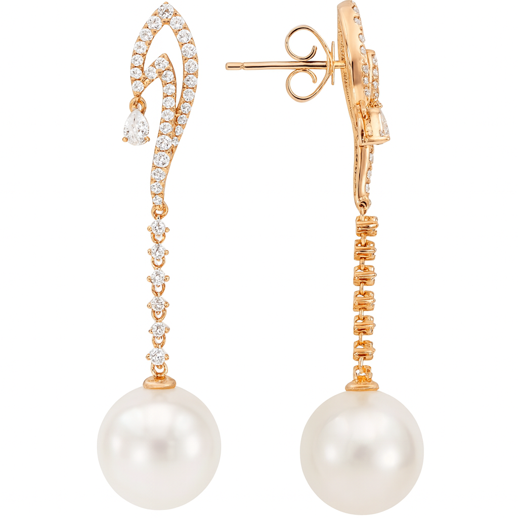 18K Rose Gold South Sea Pearl Earrings, 12-13mm, 0.86ct