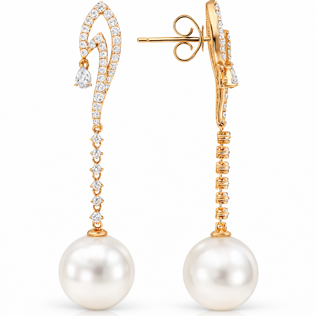 18K Rose Gold Freshwater Pearl Earrings, 12-13mm, 0.86ct