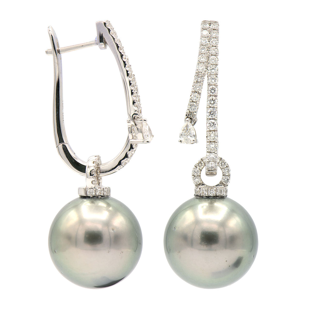 18KW Tahitian Pearl Earrings, 13-14mm