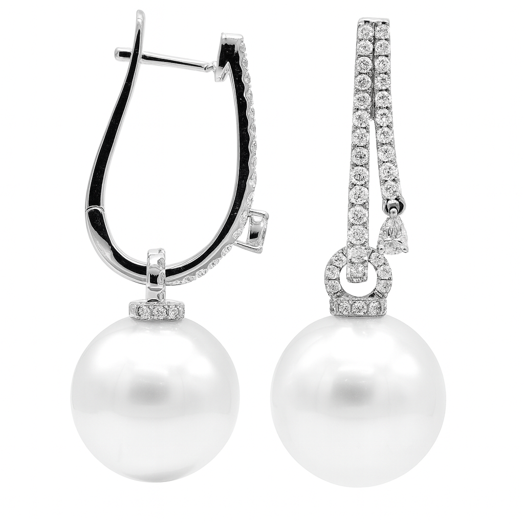 18K Yellow Gold South Sea Pearl Earrings, 13-14mm, 0.88ct