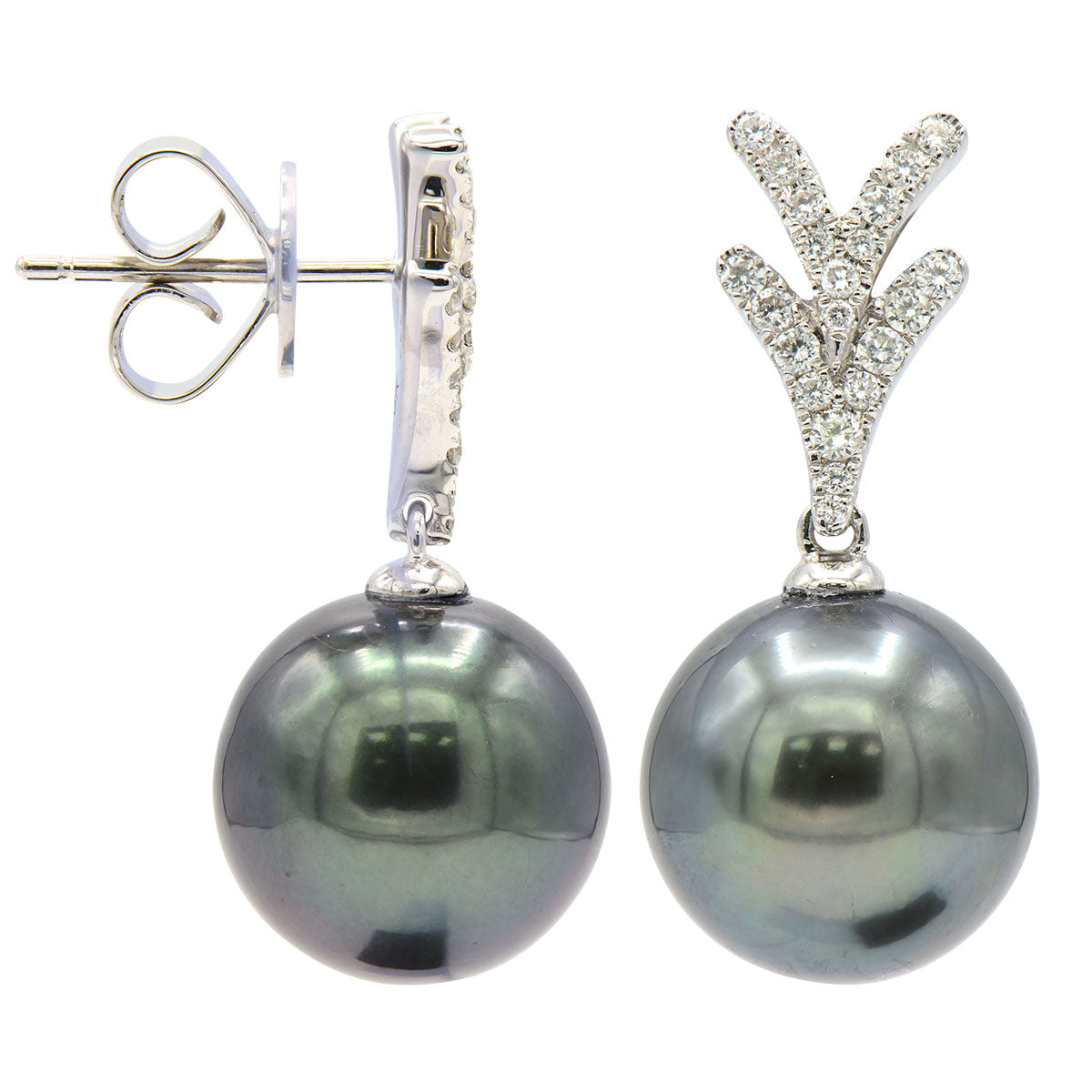 18KW Tahitian Pearl Earrings, 11-12mm