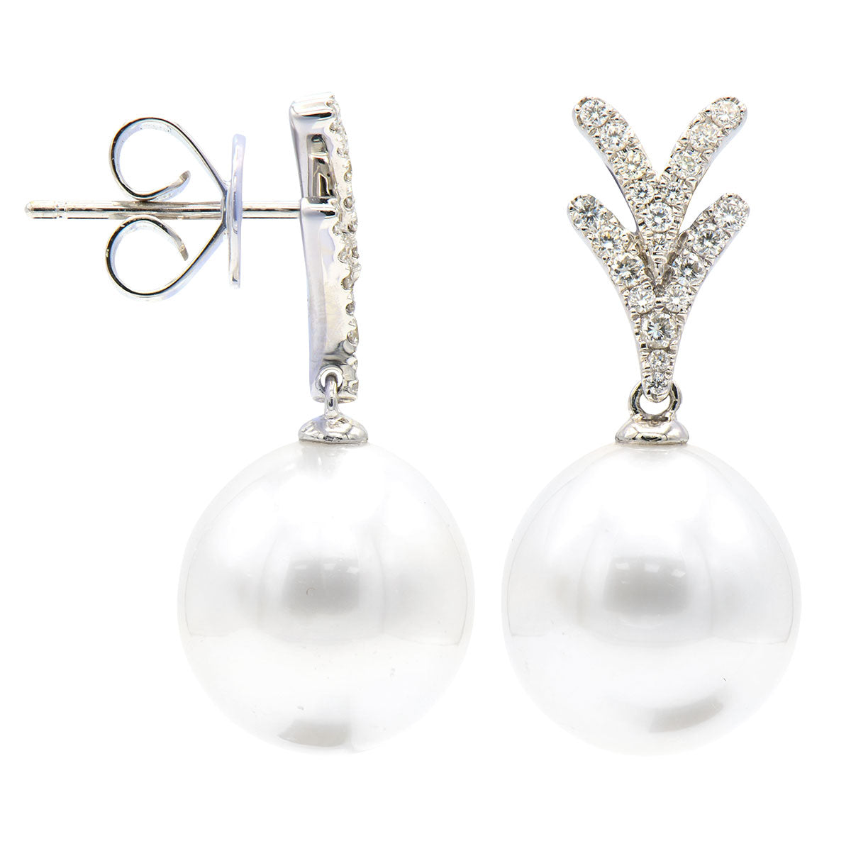 18KW White South Sea Pearl Earrings, 11-12mm