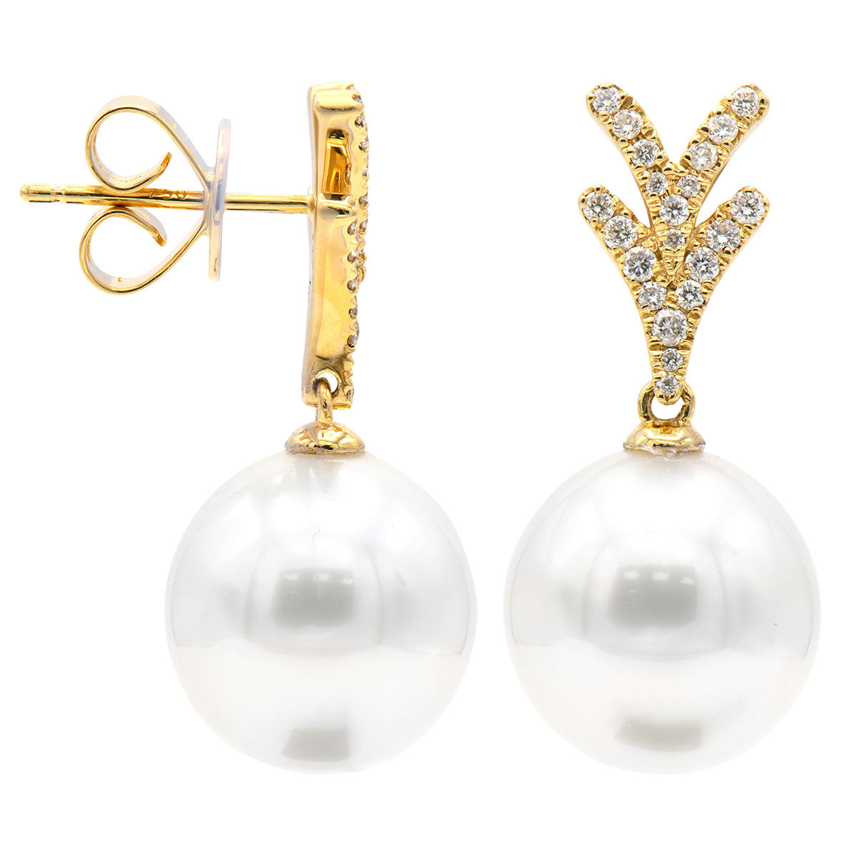 18KY White South Sea Pearl Earrings, 11-12mm