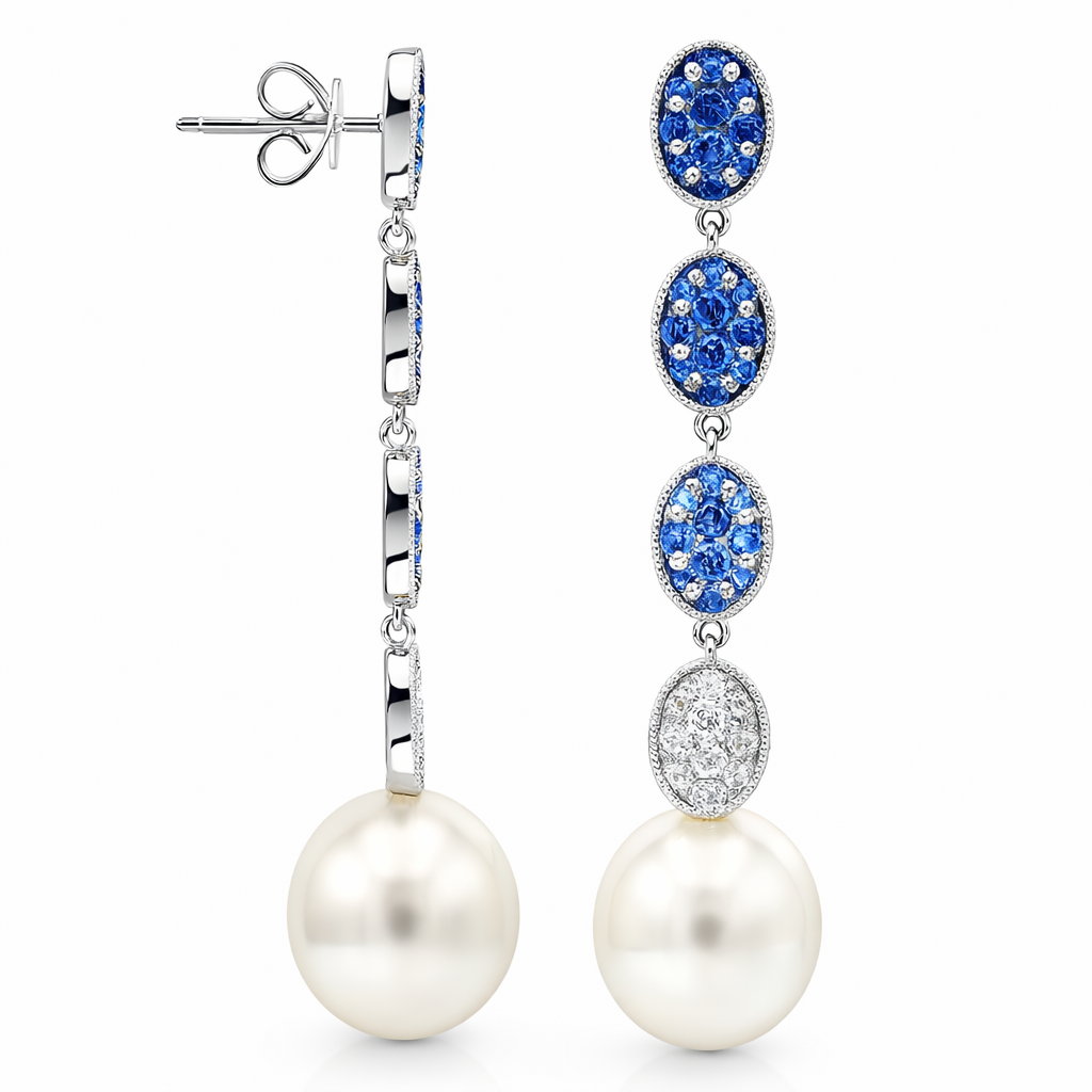 18K White Gold South Sea Pearl Earrings, 11-12mm, 1.72ct