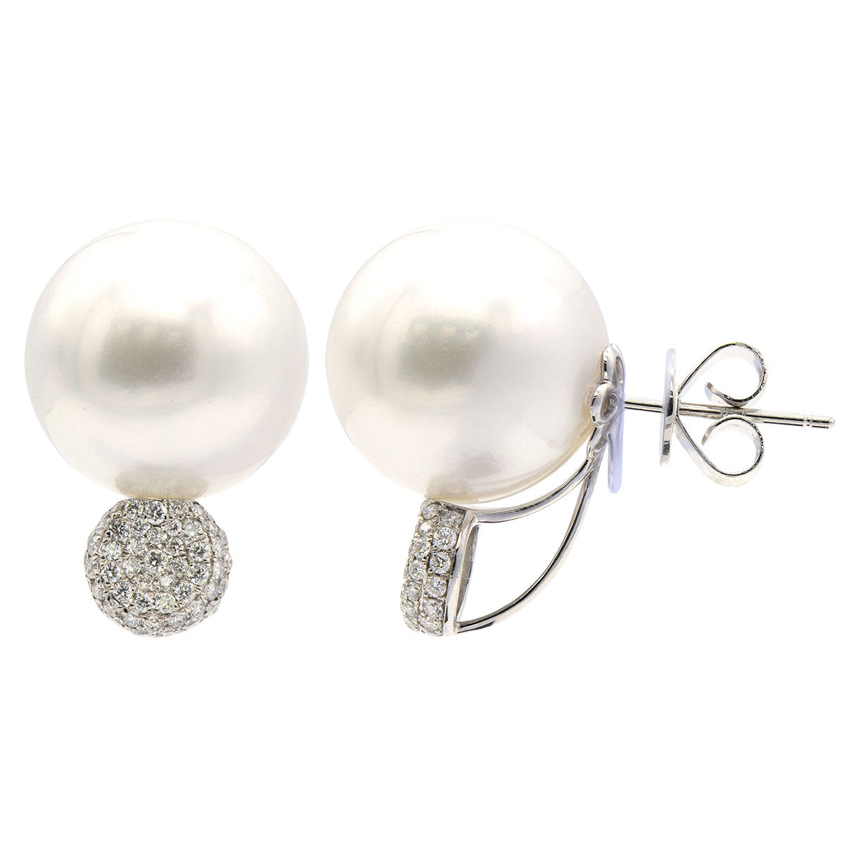 18KW White South Sea Pearl Earrings, 14-15mm