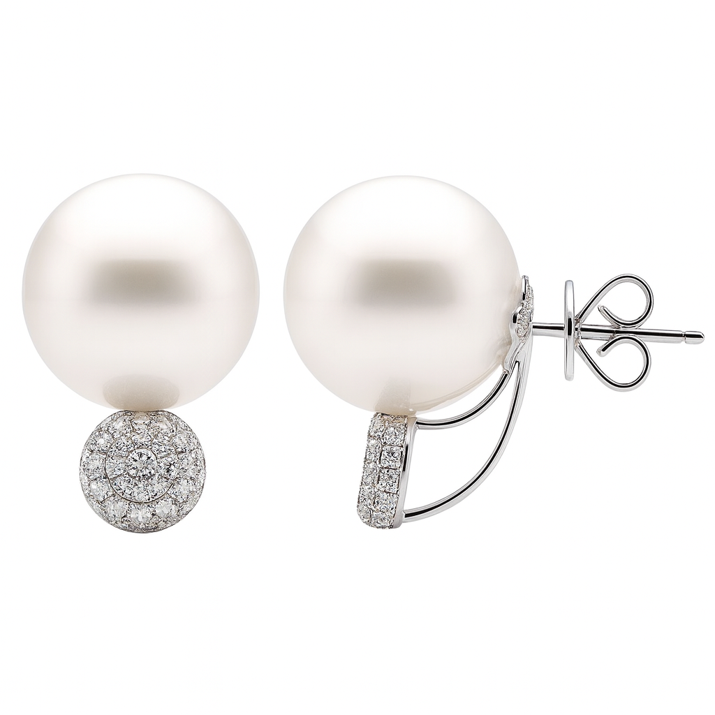18K White Gold South Sea Pearl Earrings, 14-15mm, 0.49ct