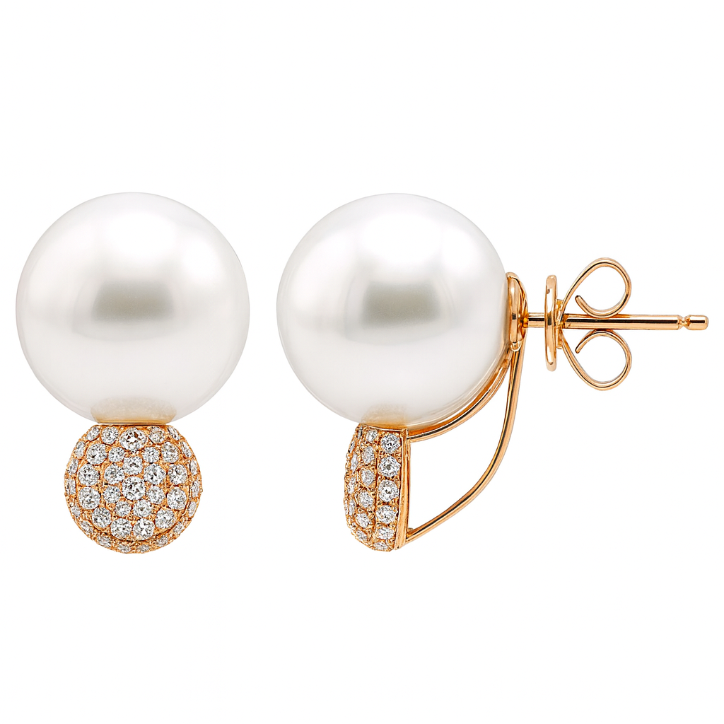 18K Rose Gold South Sea Pearl Earrings, 13-14mm, 0.49ct