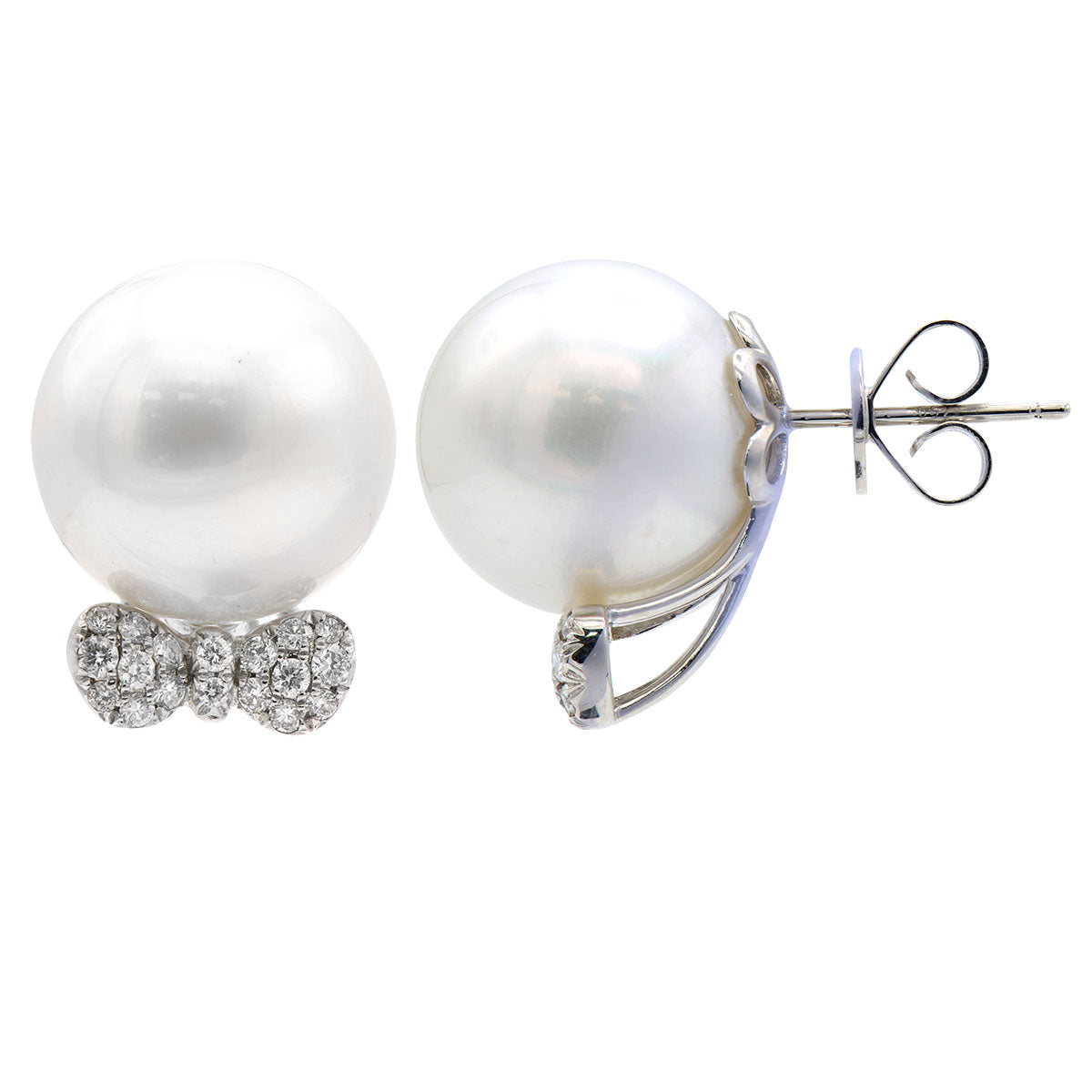18K White Gold South Sea Pearl Earrings, 13-14mm, 0.36ct