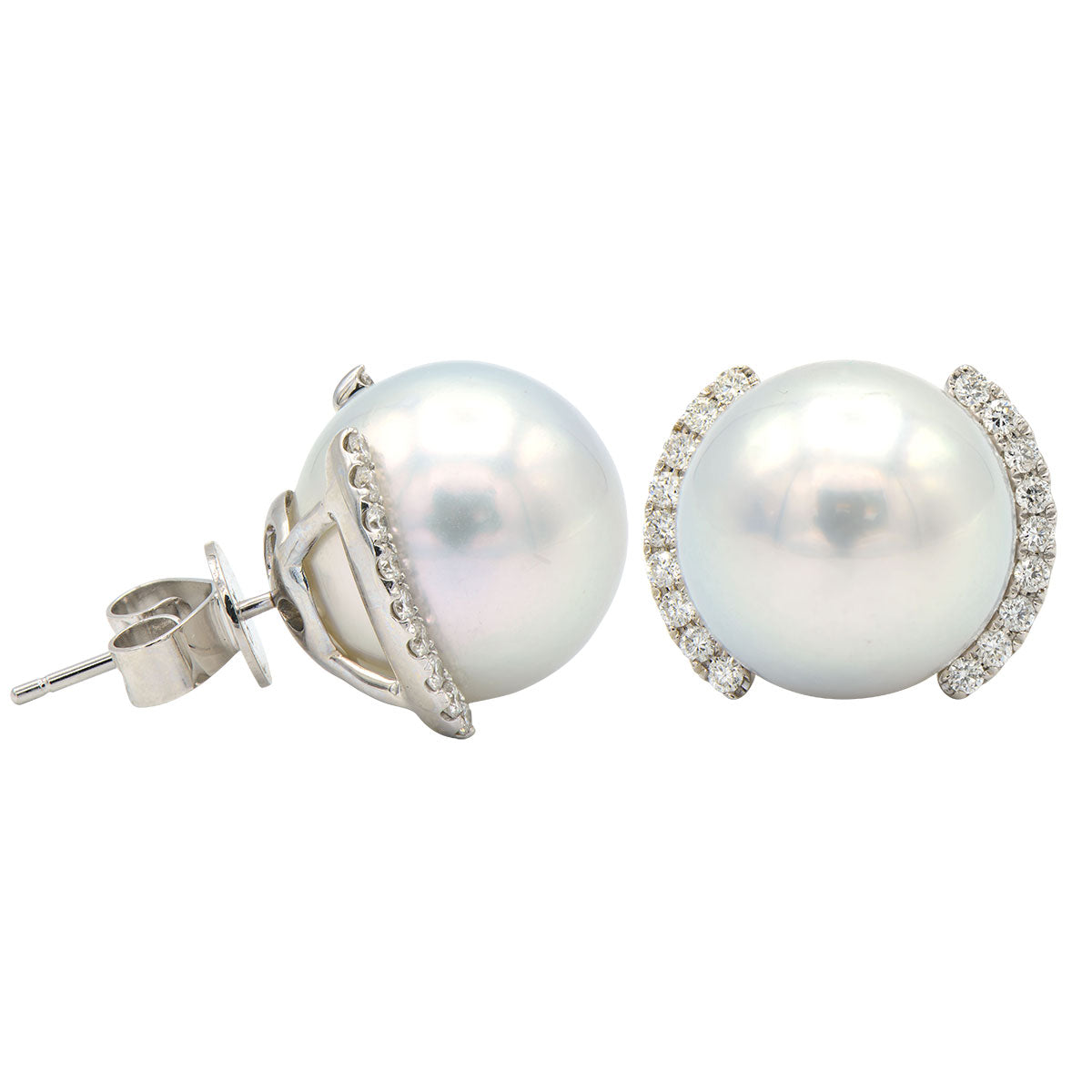 18KW White South Sea Pearl Earrings, 13-14mm