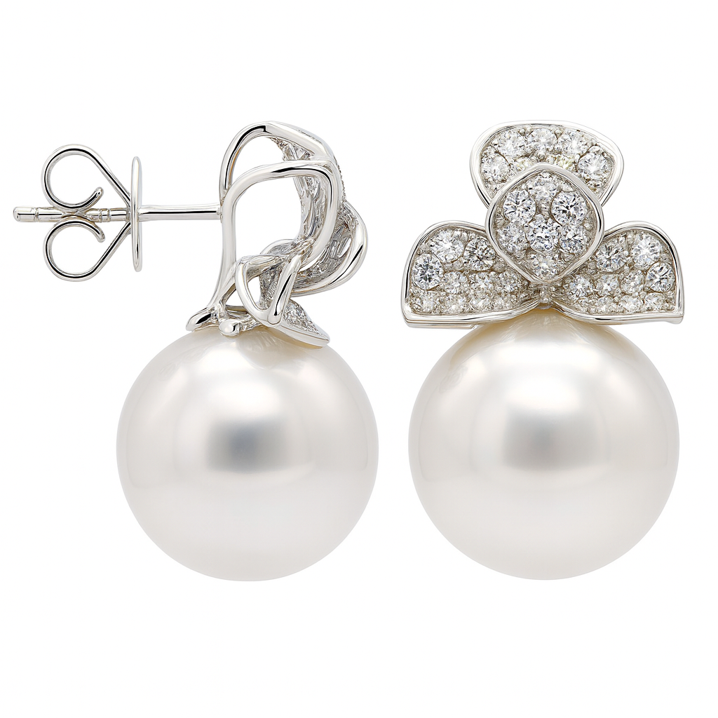 18K White Gold Diamond Earrings, 13-14mm, 0.98ct