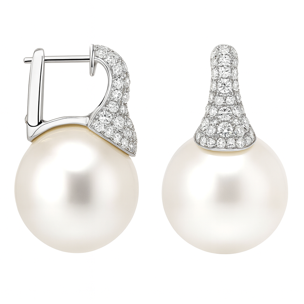 18K White Gold South Sea Pearl Earrings, 14-15mm, 0.79ct