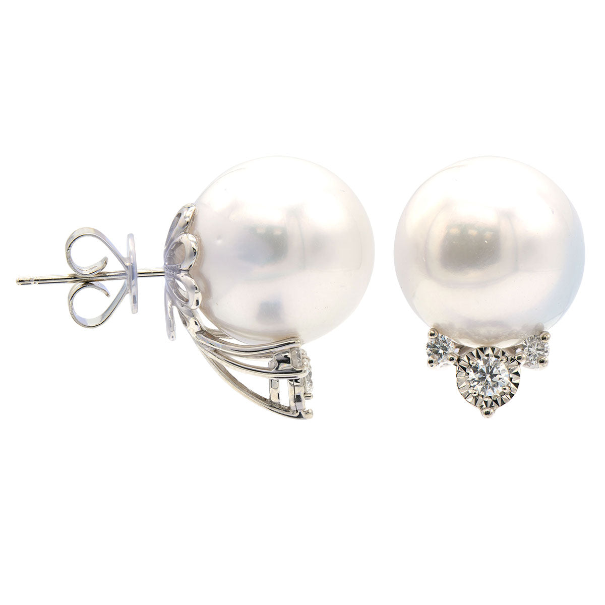 18KW White South Sea Pearl Earrings, 14-15mm