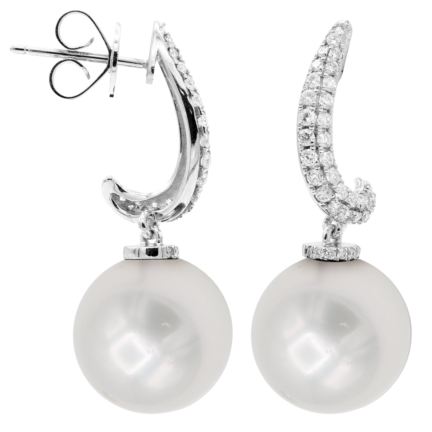 E012565 - Earrings 18KW/2.4G 74RD-0.47CT S.Sea 12-13mm