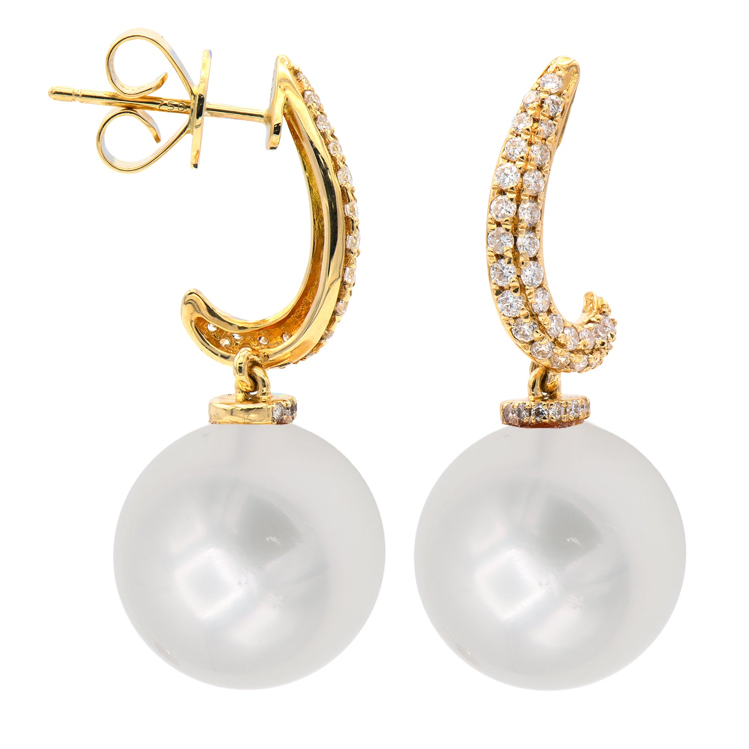 E012565Y - Earrings 18KY/2.4G 74RD-0.47CT S.Sea 12-13mm
