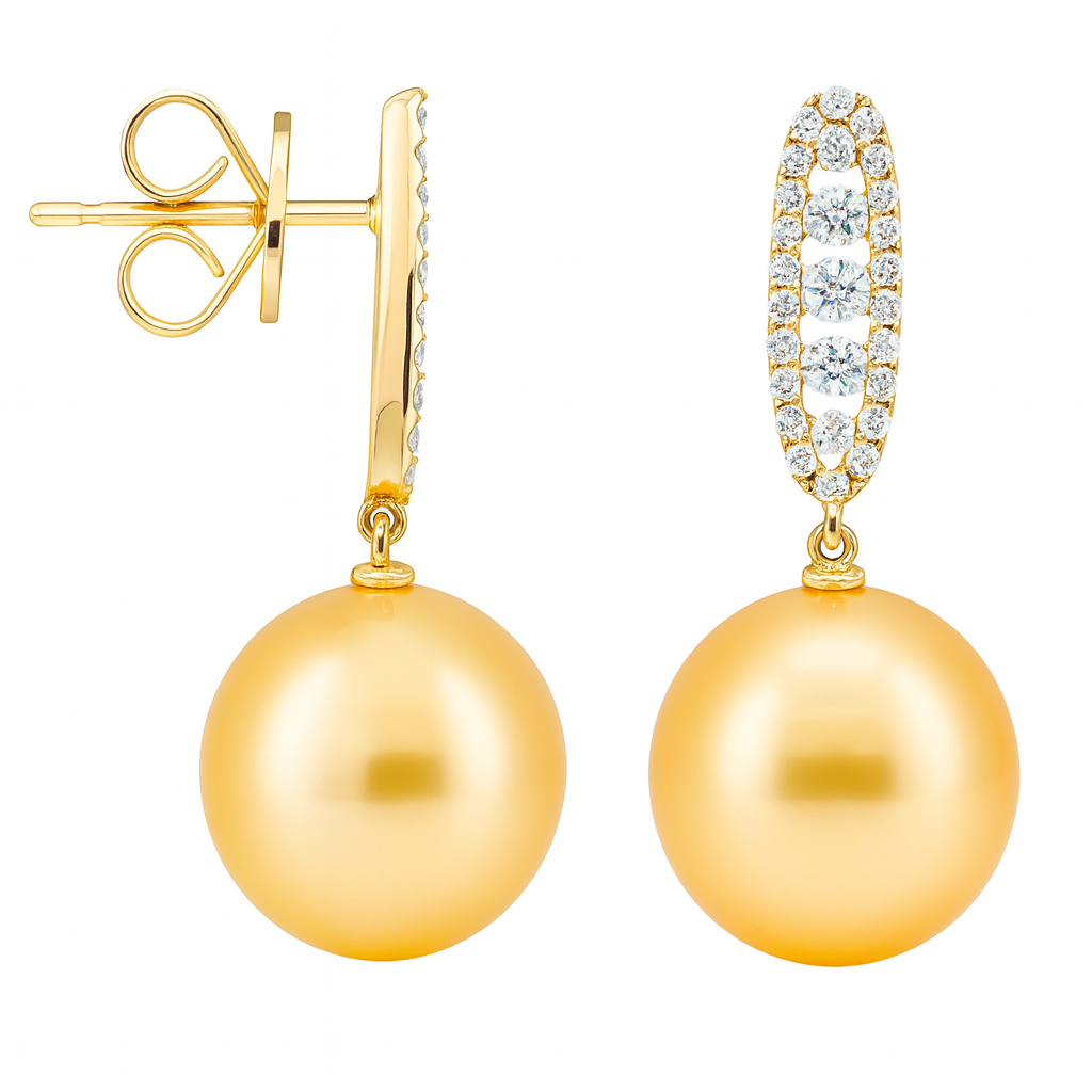 18K Yellow Gold Diamond Earrings, 11-12mm, 0.45ct