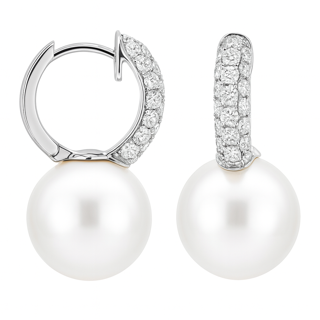 18K White Gold South Sea Pearl Earrings, 12-13mm, 0.7ct