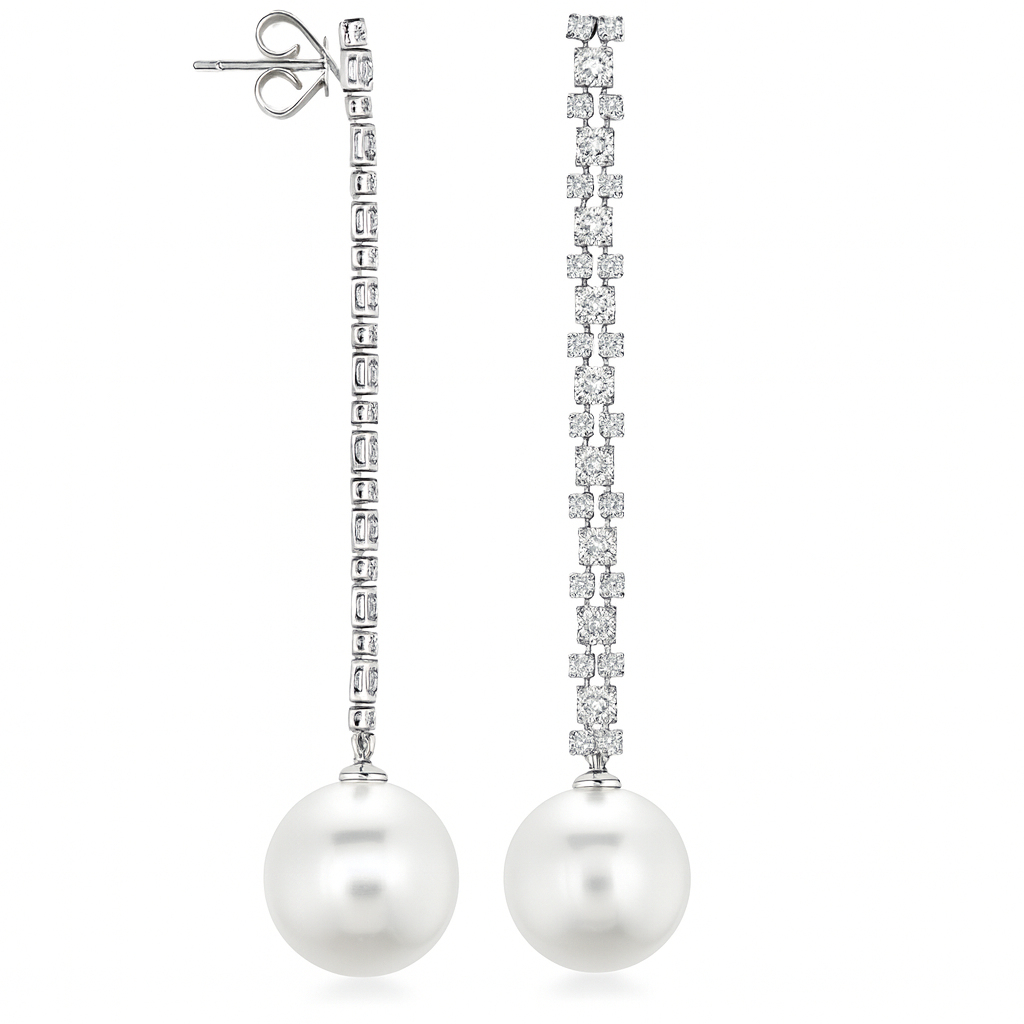 18K White Gold Freshwater Pearl Earrings, 12-13mm, 1.04ct