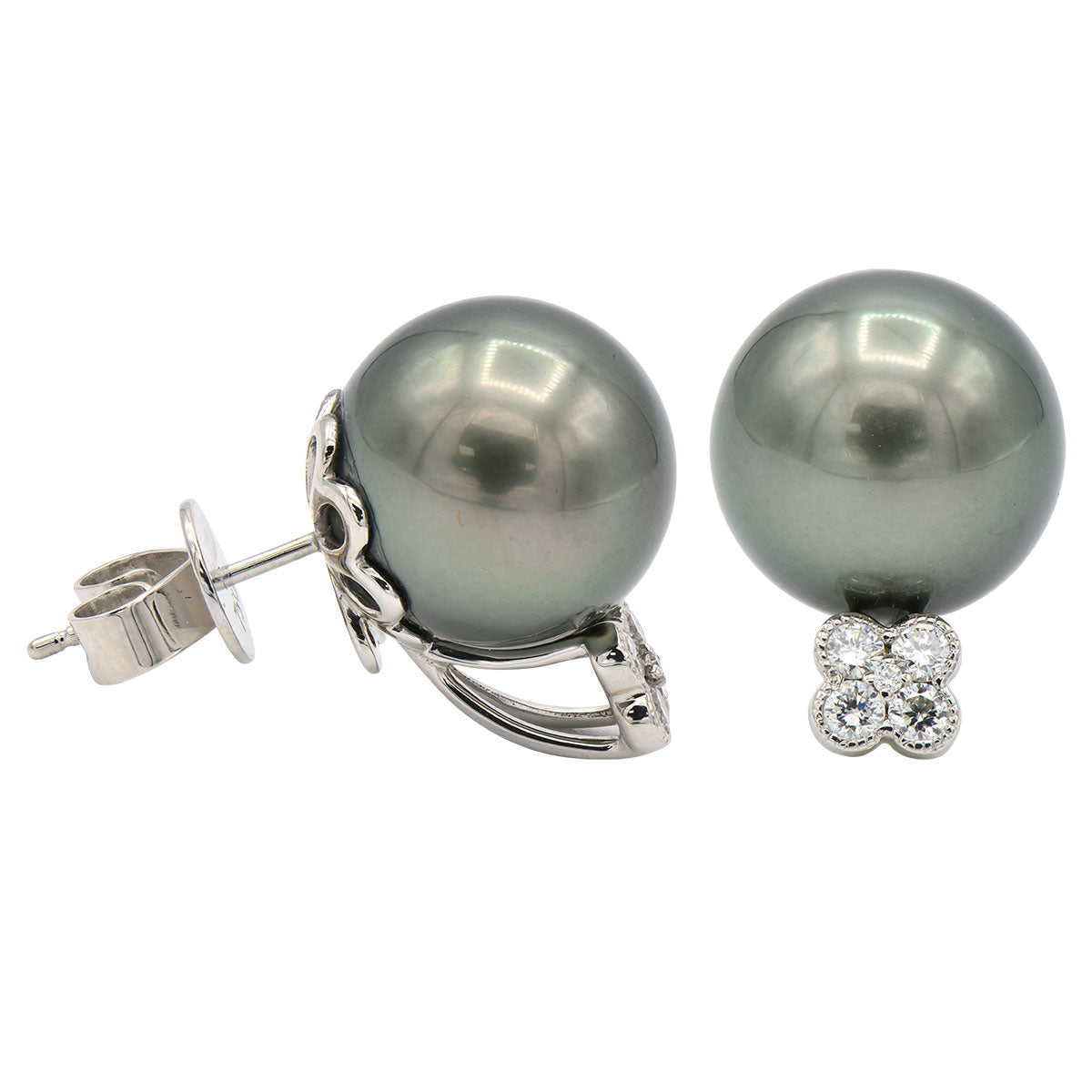 E012571-T - 18KW/2.8G Tahitian Earring 10RD-0.30CT 12-13mm