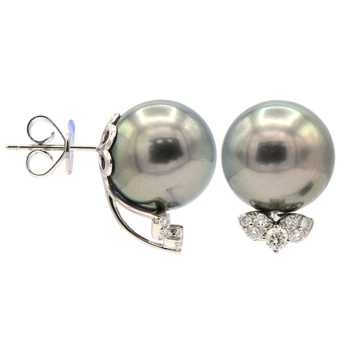E012572-T - 18KW/2.7G Tahitian Earring 2RD-0.12CT 12RD-0.18CT 12-13mm
