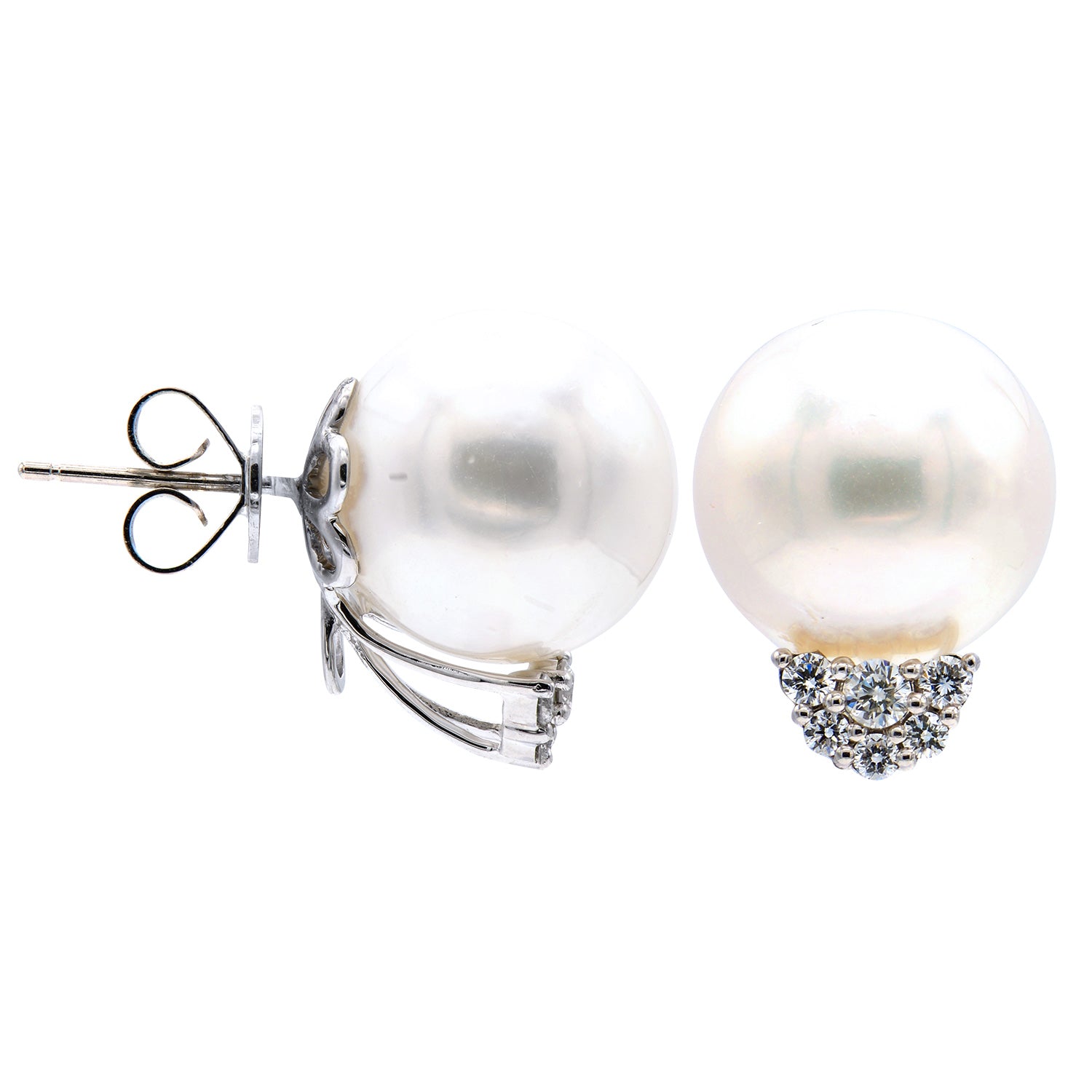 E012574 - 18KW/2.9G S.Sea Earring 2RD-0.12CT 10RD-0.23CT 13-14mm