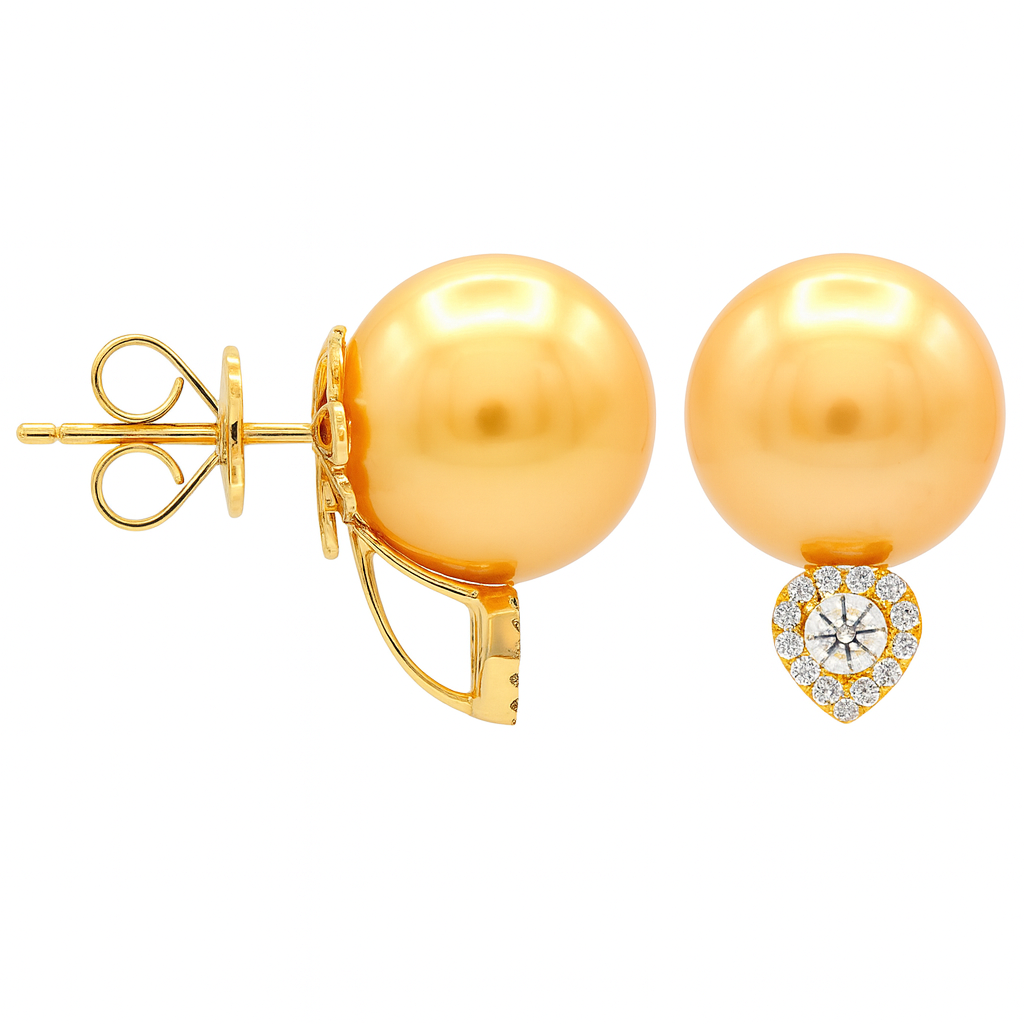 18K Yellow Gold Diamond Earrings, 12-13mm, 0.27ct