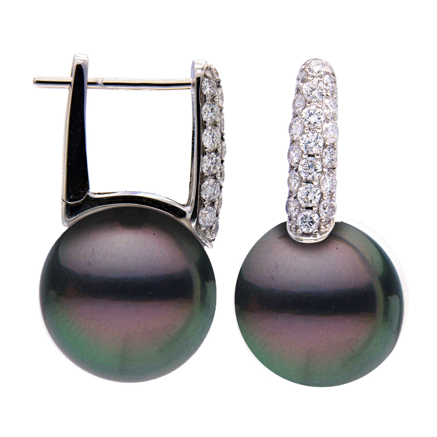 E012576-T - Earrings 14KW/1.4G 24RD-0.08CT Tahitian 12-13mm