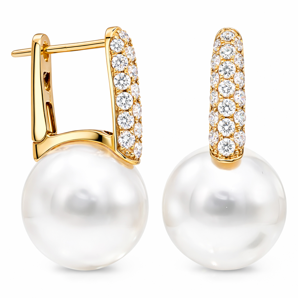 14K Rose Gold South Sea Pearl Earrings, 12-13mm, 0.08ct