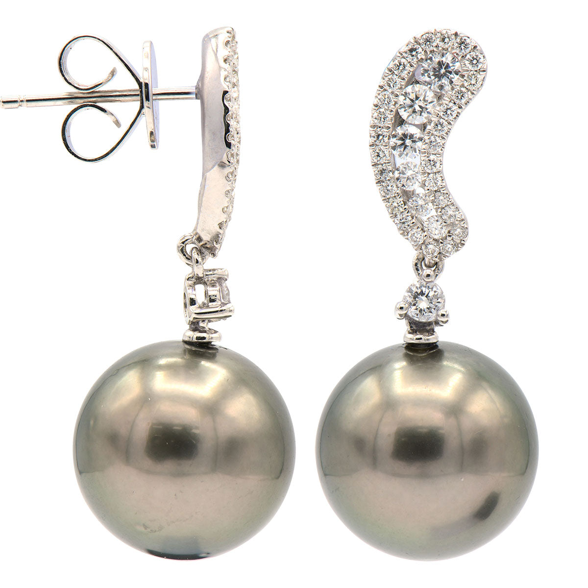 18KW/2.7G Tahitian Earring 8RD-0.31CT 62RD-0.29CT 12-13mm