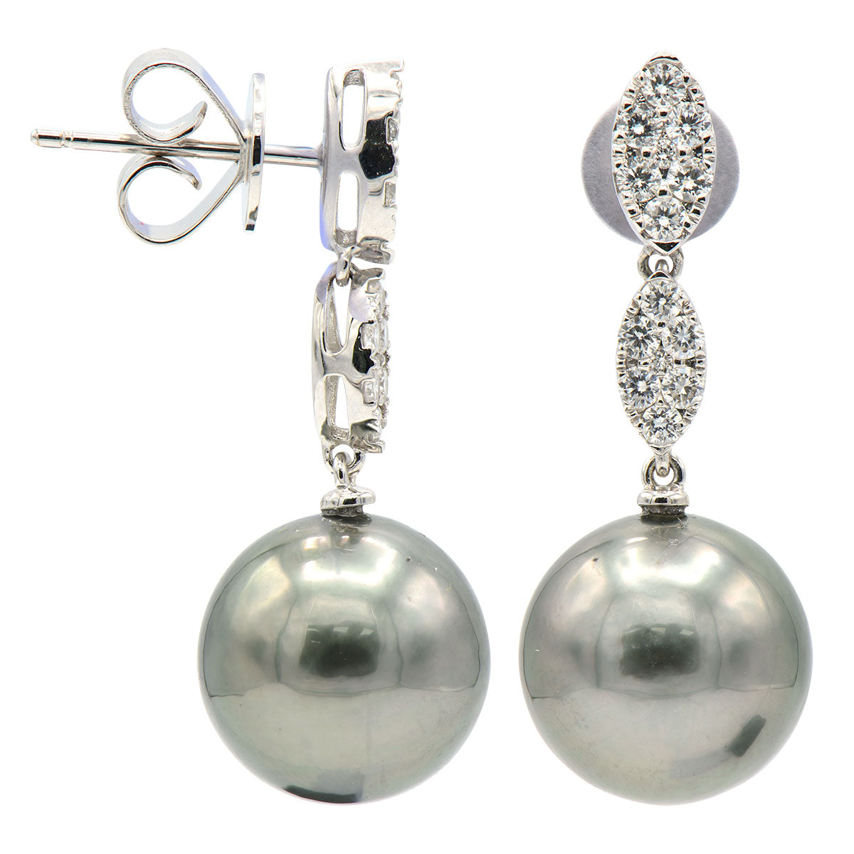 E012578-T - 18KW/2.3G Tahitian Earring 28RD-0.45CT 11-12mm