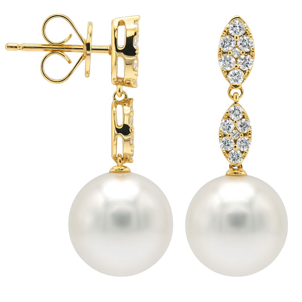 E012578Y-F1 - 18KY/2.3G W.FW Earring 28RD-0.45CT 11-12mm