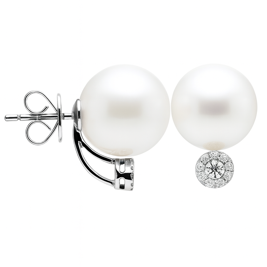 18K White Gold South Sea Pearl Earrings, 12-13mm, 0.18ct