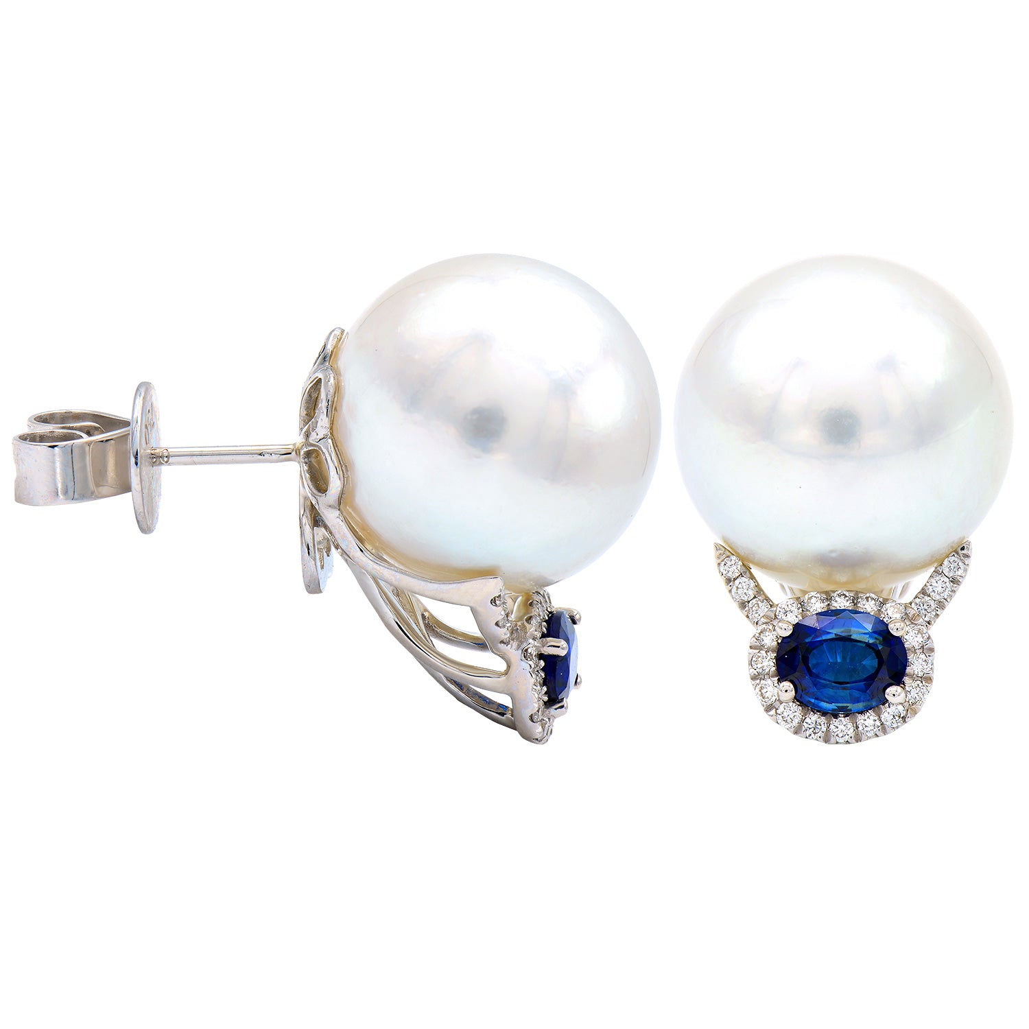 E012580 - 18KW/3.4G S.Sea Earring 2SAPP-0.83CT 44RD-0.16CT 13-14mm