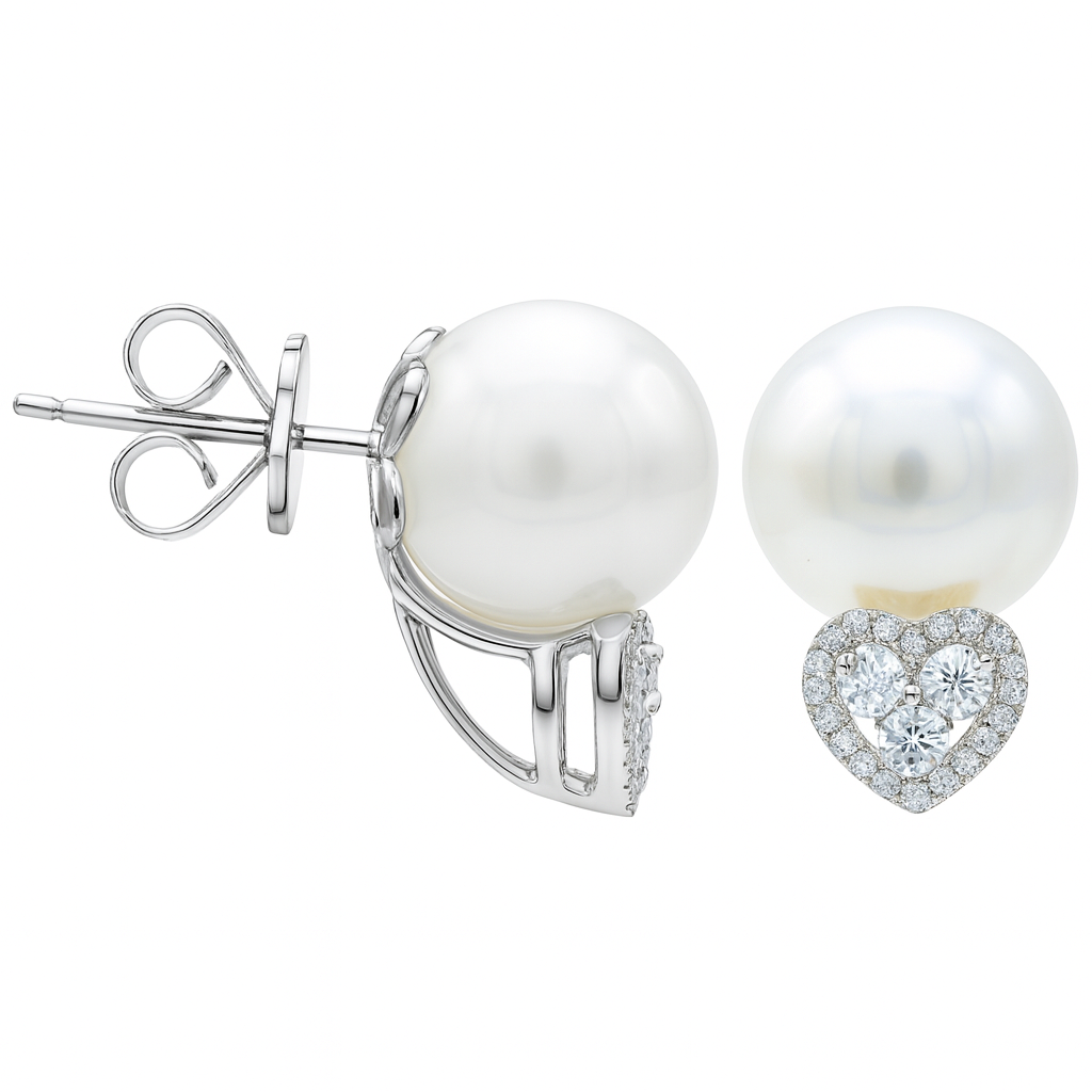 18K White Gold South Sea Pearl Earrings, 10-11mm, 0.29ct