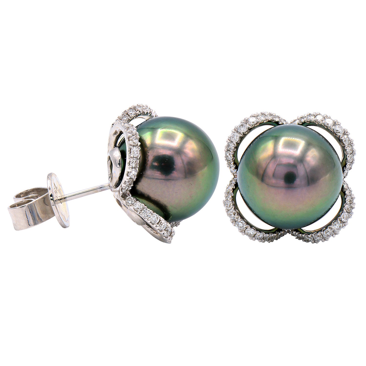 E012582-T - 18KW/3.3G Tahitian Earrings 88RD-0.43CT 11-12