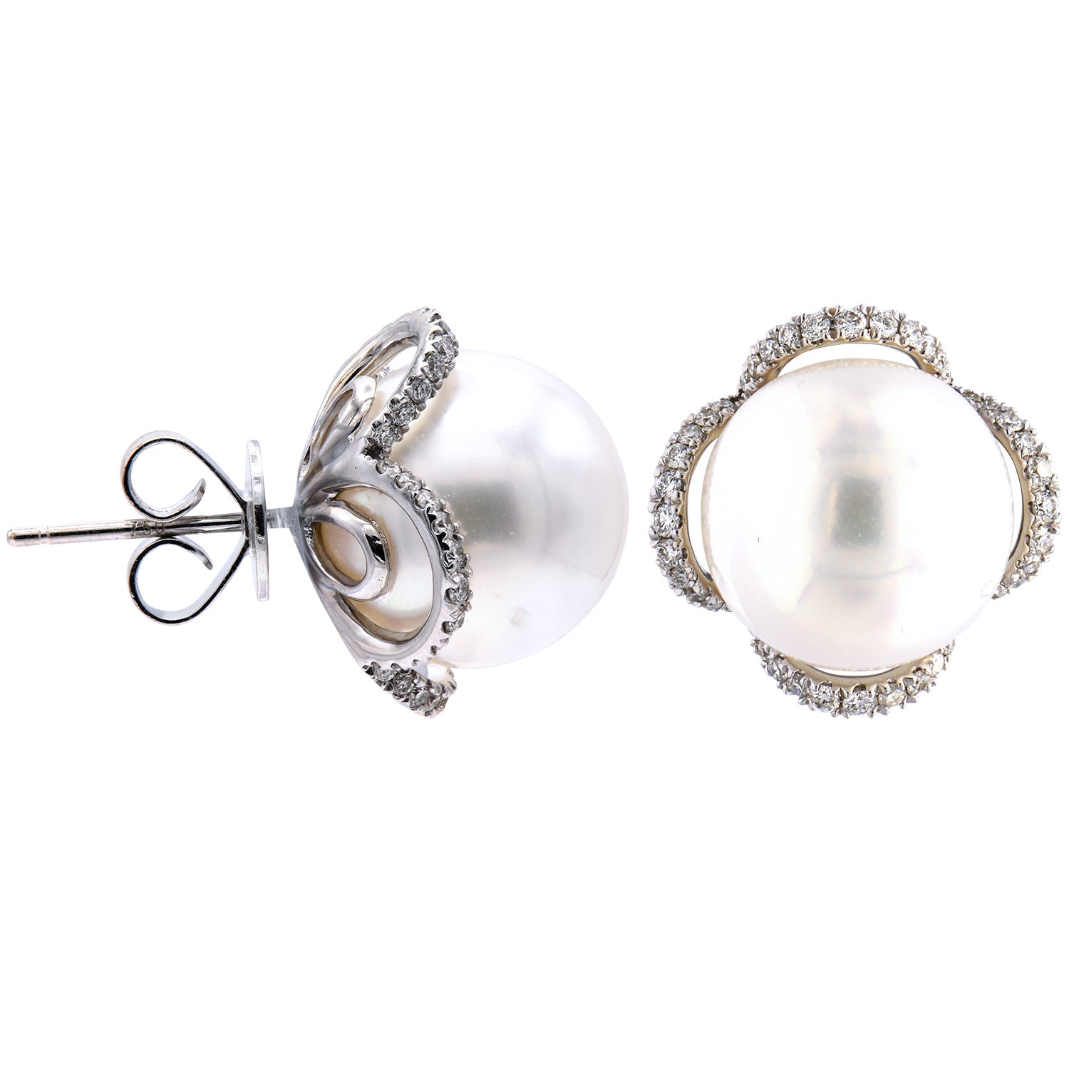 E012582 - 18KW/3.4G S.Sea Earring 88RD-0.43CT 11-12mm