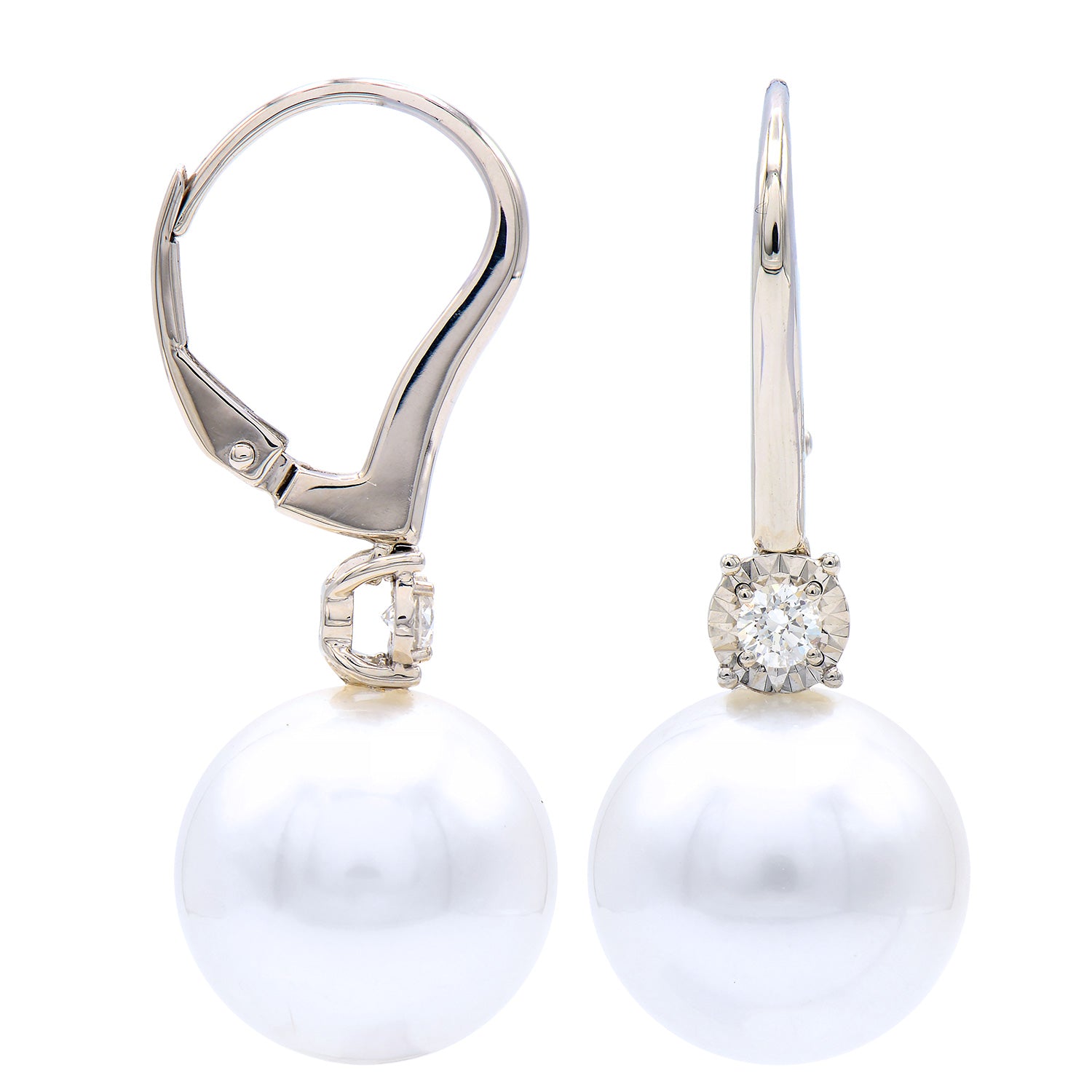 E012583 - Earrings 18KW/2.3G 4RD-0.17CT S.Sea 12-13mm