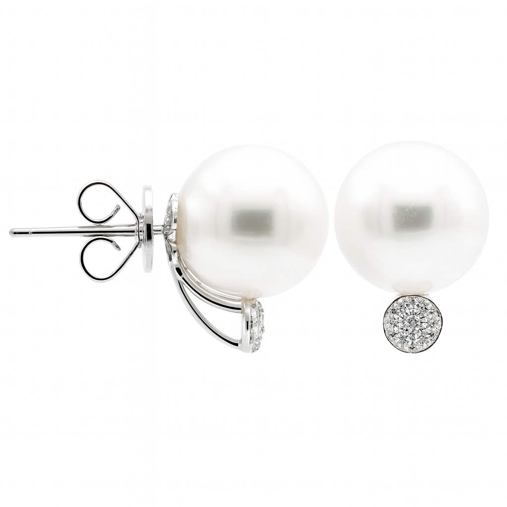 18K White Gold South Sea Pearl Earrings, 11-12mm, 0.1ct