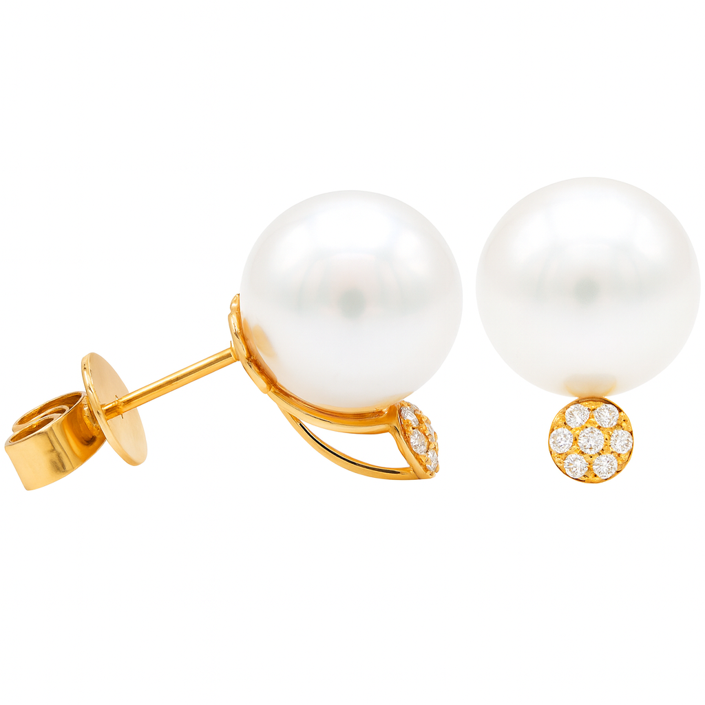 E012584Y-F - 18KY/1.7G W.FW Earring 14RD-0.10CT 11-12mm