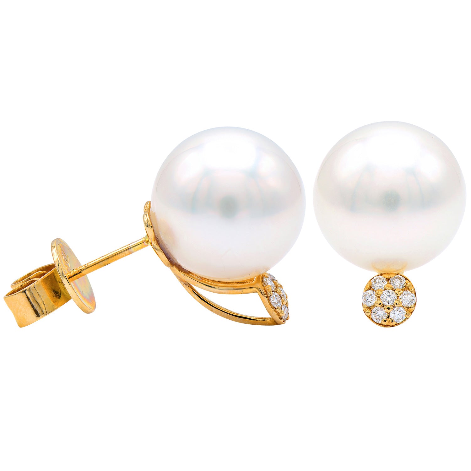 E012584Y - 18KY/1.7G S.Sea Earring 14RD-0.10CT 11-12mm