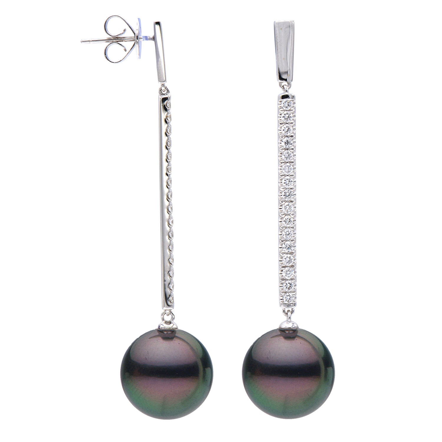 E012586-T - 18KW/4.8G Tahitain Earrings 32RD-0.63CT 12-13mm