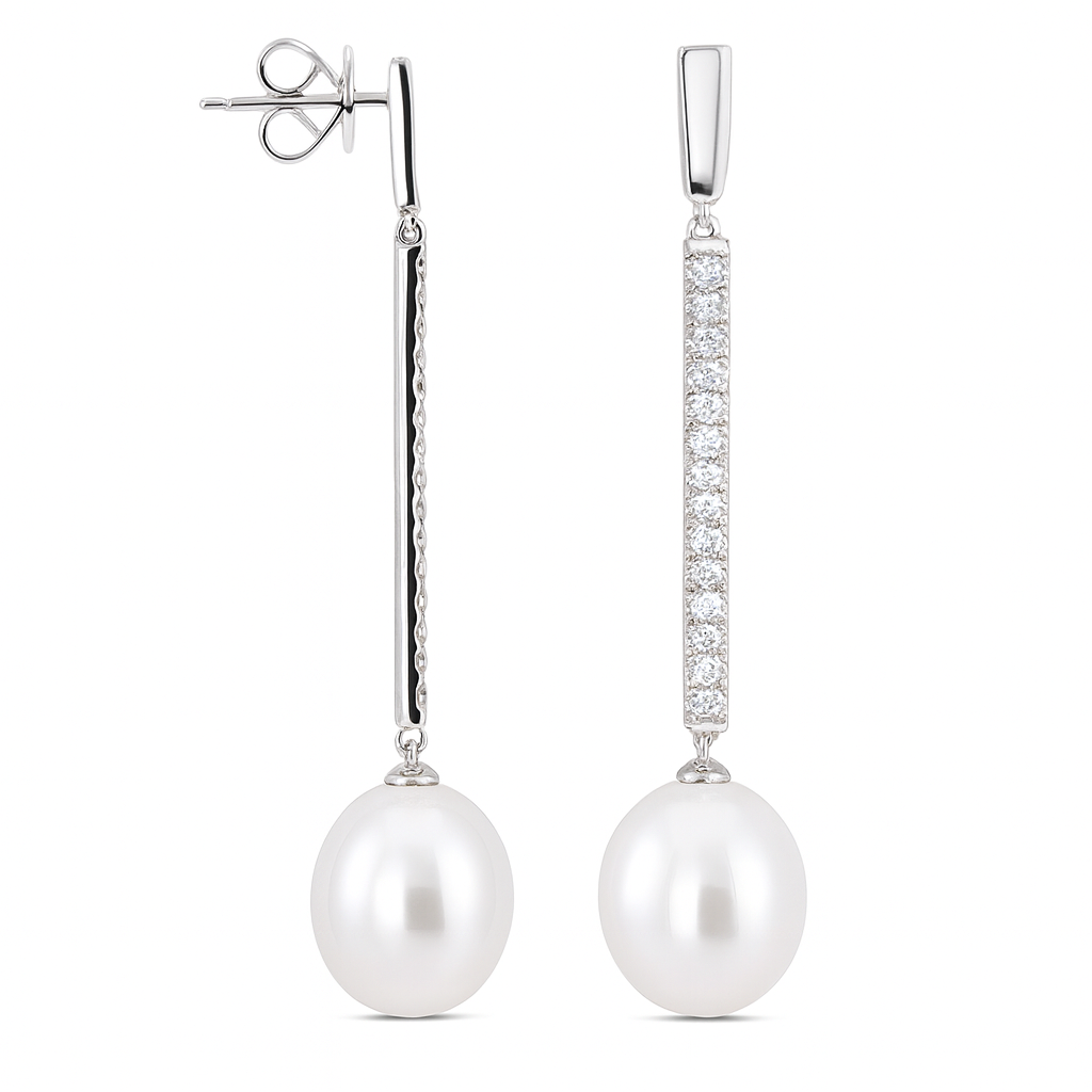 18K White Gold South Sea Pearl Earrings, 12-13mm, 0.63ct