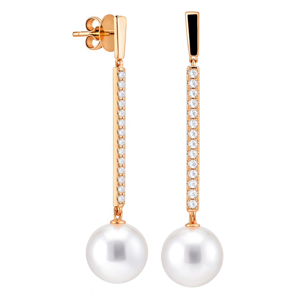 18K Rose Gold South Sea Pearl Earrings, 12-13mm, 0.63ct